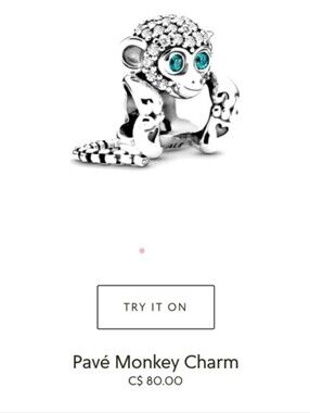 Authentic Pandora Pavé Monkey Charm in Sterling Silver with Blue Eyes 👀
